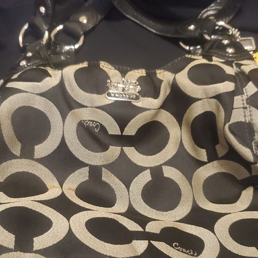 Coach Black and Cream Shoulder Bag with Signature Design